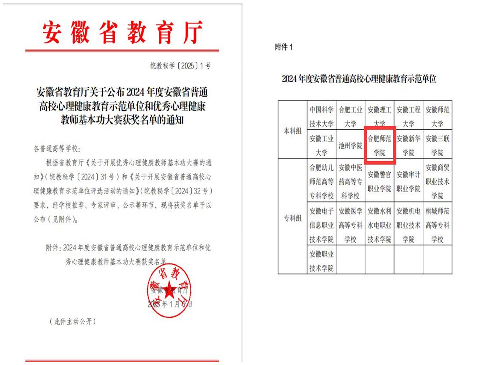 合肥师范学院获评2024年度安徽省普通高